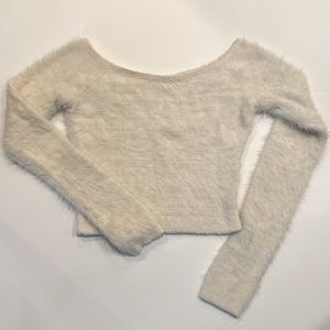 Kendal + Kylie White Fuzzy Crop Sweater